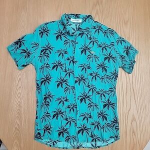 Lacoste Hawaiian Shirt Mens‎ Small G Green Palm Tree Button Up Tropical Floral